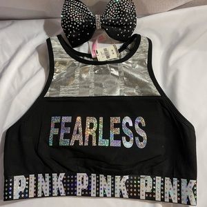 Pink Fearless sports bra with bling bows